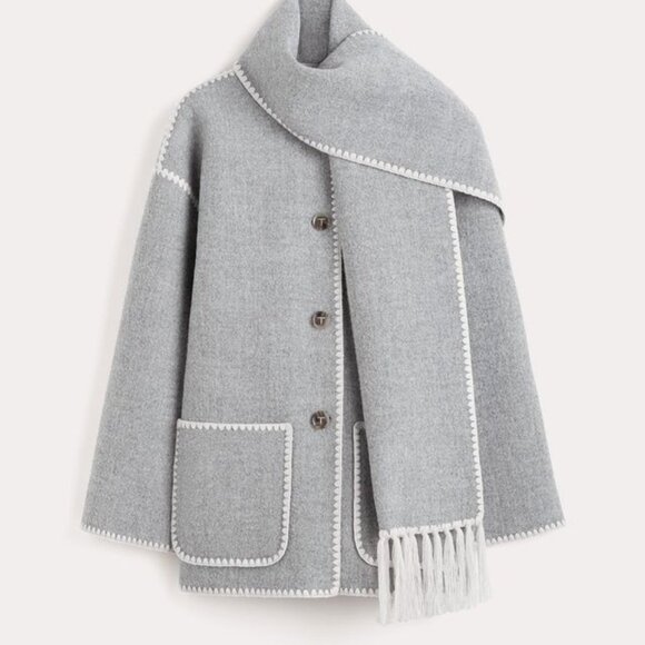 Embroidered scarf jacket light grey mélange - Picture 12 of 12